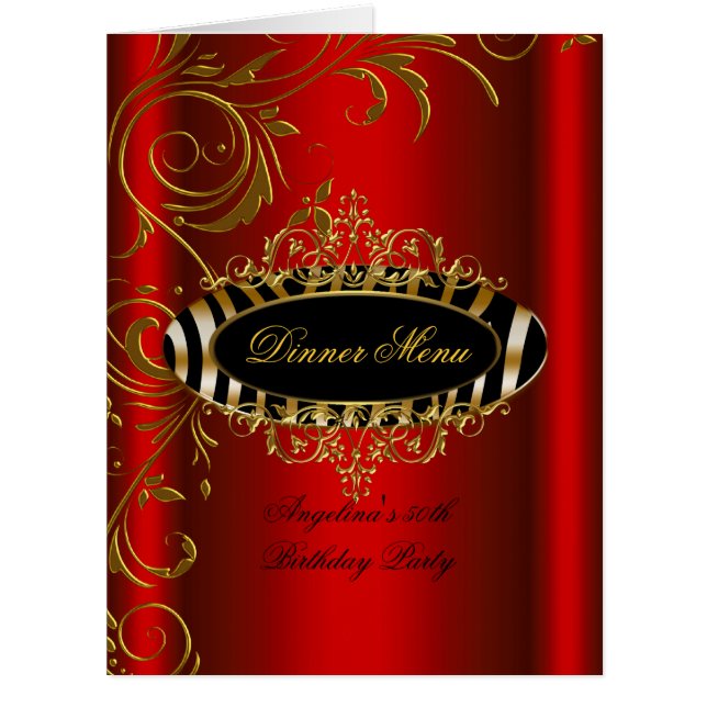 Cartão Mesa do menu grande Janto negro zebra Dourada verm (Frente)