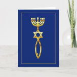 Cartão Messianic Seal - blue<br><div class="desc">The Messianic Seal,  from the first century,  a combination of a menorah,  Magen David and ichthys fish on any occaion Judaica and Messianic greeting and note cards.</div>