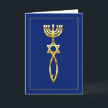 Cartão Messianic Seal - blue<br><div class="desc">The Messianic Seal, from the first century, a combination of a menorah, Magen David and ichthys fish on any occaion Judaica and Messianic greeting and note cards.</div>