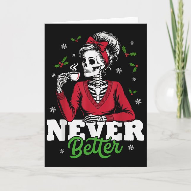 Cartão Messy Bun Skeleton Santa Coffee Xmas Funny Women S (Frente)