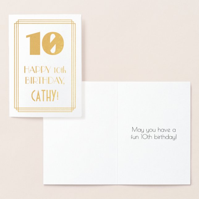 Cartão Metalizado 10.º aniversário: Art Deco Inspirou "10" & Nome (Exibição)