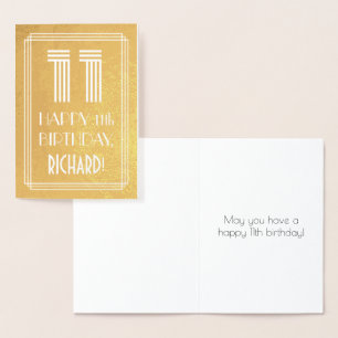 Cartão Metalizado 11º Aniversário – Visual Inspirado no Art Déco "11
