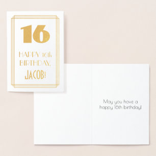 Cartão Metalizado 16.o aniversário: Art Deco inspirou "16" e nome