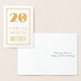 Cartão Metalizado 20 Aniversário: Arte Deco Inspirou "20" & Nome