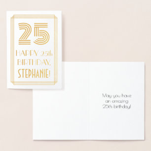 Cartão Metalizado 25 Birthday - Arte Deco Inspirou "25" e nome