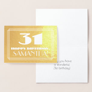 Cartão Metalizado 31º Aniversário: Nome + Art Deco Inspirado "31"