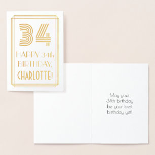 Cartão Metalizado 34. º aniversário - Art Deco Inspirou a aparênc
