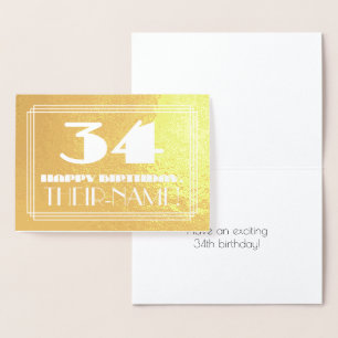 Cartão Metalizado 34.º Aniversário: Nome + Art Deco Inspiraram "34"