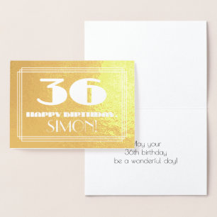 Cartão Metalizado 36.º Aniversário: Nome + Art Deco Inspiraram "36"