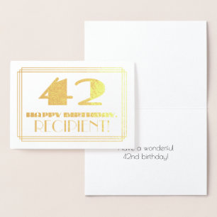 Cartão Metalizado 42º Aniversário; Nome + Art Deco Inspiraram "42"