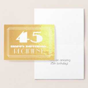 Cartão Metalizado 45.º Aniversário: Nome + Art Deco Inspiraram "45"