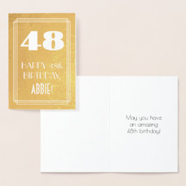 Cartão Metalizado 48º aniversário ~ Art Deco Style "48" & Custom Nam