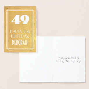 Cartão Metalizado 49º Aniversário ~ Estilo Art Déco "49" & Nome Pers