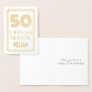 Cartão Metalizado 50.º aniversário - Art Deco Inspirou "50" & Nome