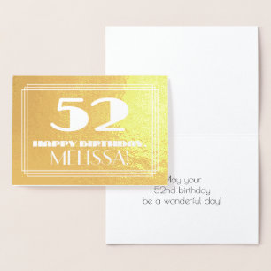 Cartão Metalizado 52º Aniversário: Nome + Art Deco Inspiraram "52"