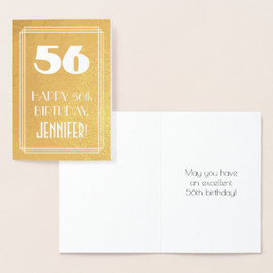 Cartão Metalizado 56º aniversário ~ Art Deco Style "56" & Custom Nam