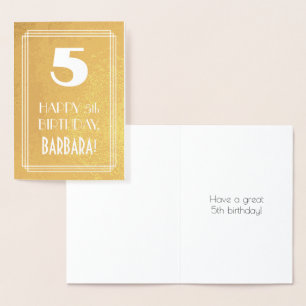 Cartão Metalizado 5 Aniversário ~ Art Deco Style "5" e nome persona
