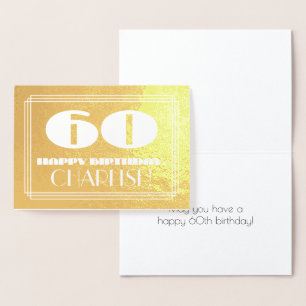 Cartão Metalizado 60.º aniversário: Nome + Art Deco Inspiraram "60"