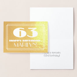 Cartão Metalizado 63.º Aniversário: Nome + Art Deco Inspiraram "63"