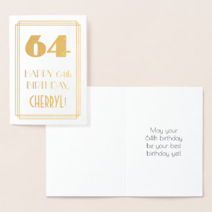 Cartão Metalizado 64º Aniversário: Visual Inspirado no Art Deco "64"