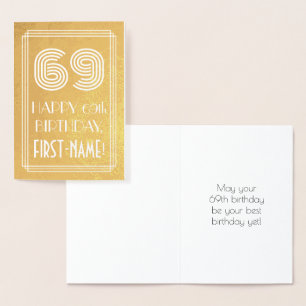 Cartão Metalizado 69.º aniversário - Art Deco Inspirou o Olho "69"
