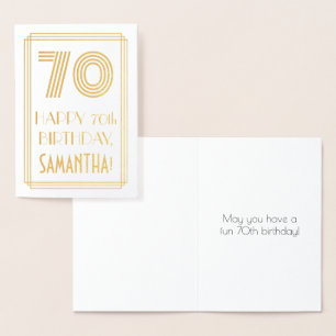 Cartão Metalizado 70 Aniversário - Art Deco Inspirou o Olho "70" &