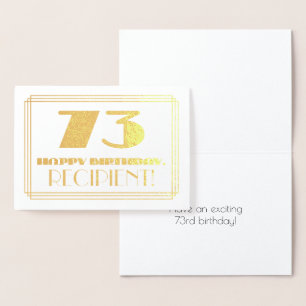 Cartão Metalizado 73.o aniversário; Nome + Art Deco Inspirado "73"