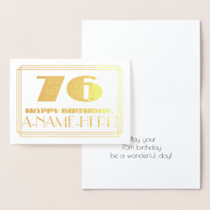 Cartão Metalizado 76.º Aniversário; Nome + Art Deco Inspiraram "76"