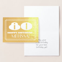 Cartão Metalizado 80 Aniversário: Nome + Arte Deco Inspiraram "80"