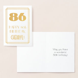 Cartão Metalizado 86º Aniversário: Visual Inspirado no Art Déco "86"