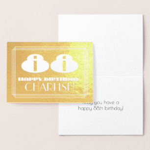 Cartão Metalizado 88.o aniversário: Nome + Art Deco Inspira "88"