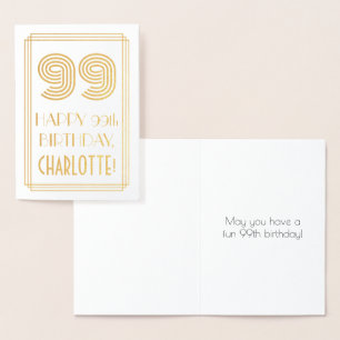 Cartão Metalizado 99º Aniversário - Visual Inspirado em Art Deco "99