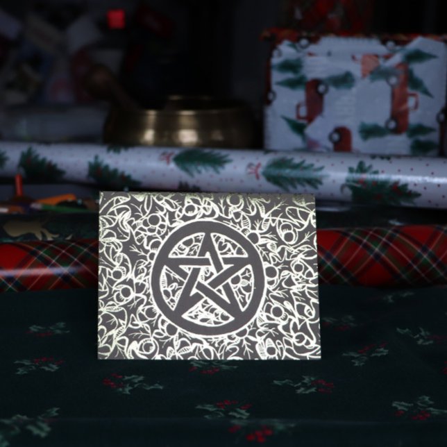 Cartão Metalizado Abençoações de Yule, Feliz Pentacle (Criador carregado)