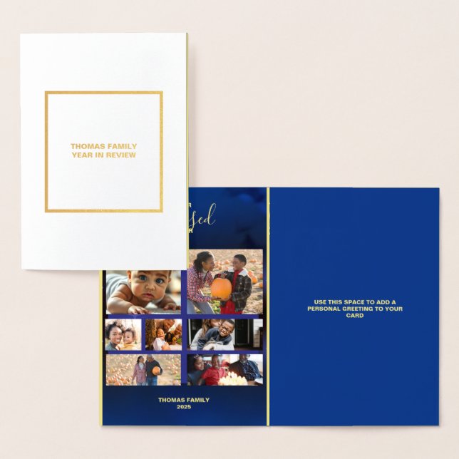 Cartão Metalizado Adicionar Fotografias Abençoadas Ano Feriado Cartã (Exibição)