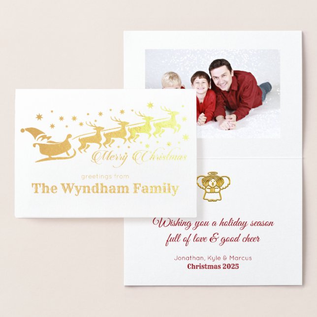 Cartão Metalizado Adicione Sua Própria Foto Papais noeis De Natal Re (Exibição)