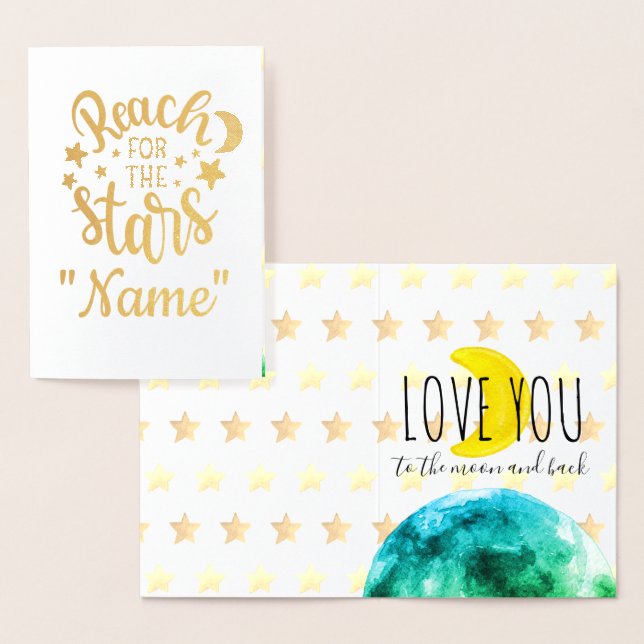 Cartão Metalizado Alcance as Estrelas, Ame-te à Lua e Volta (Exibição)