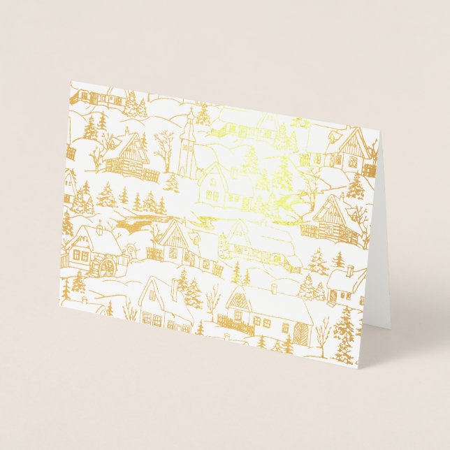 Cartão Metalizado Aldeia de Férias de natais vintages (Frente)