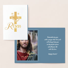 Cartão Metalizado Alegra-te. Jesus é Risen. Páscoa religiosa