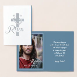 Cartão Metalizado Alegra-te. Jesus é Risen. Páscoa religiosa