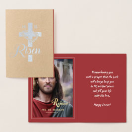 Cartão Metalizado Alegra-te. Jesus é Risen. Páscoa religiosa