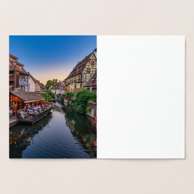 Cartão Metalizado Alsace France Flower Water Canal                  (Interior)