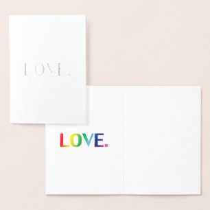 Cartão Metalizado Amor arco-íris tipografia moderna minimalista