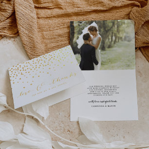 Cartão Metalizado Amor e Obrigados Foto De Casamento Gold Foil Obr