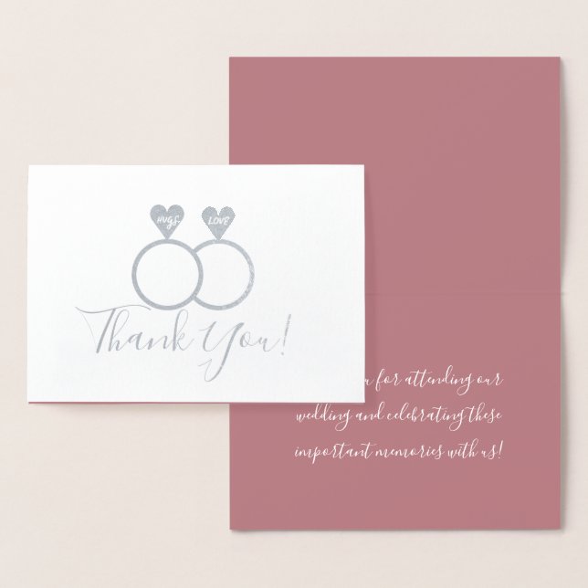 Cartão Metalizado Anéis De Casamento De Prata Obrigado (Exibição)