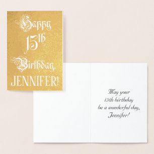 Cartão Metalizado Aniversário de 15: Elegante, Script de Ornamentad