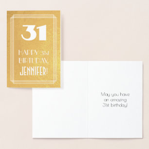Cartão Metalizado Aniversário de 31 anos ~ Estilo Art Déco "31" e No