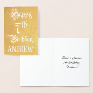 Cartão Metalizado Aniversário de 7: Elegante, Script de Ornamentado
