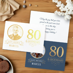 Cartão Metalizado Aniversário de 80 anos e lendário elegante em azul
