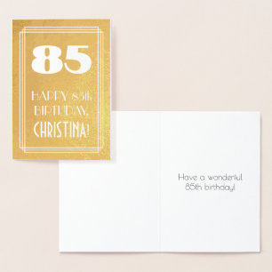 Cartão Metalizado Aniversário de 85 anos ~ Estilo Art Déco "85" & No