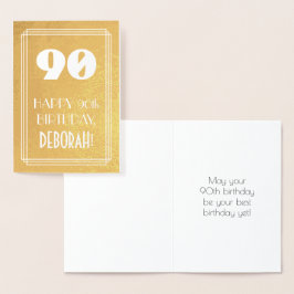 Cartão Metalizado Aniversário de 90 ~ Estilo de Deco de Arte "90" e 